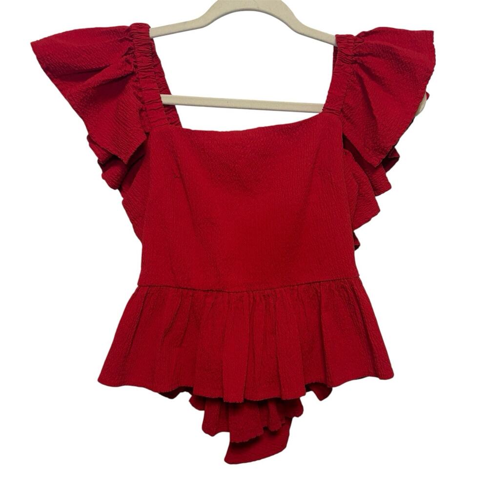 Francesca’s Mi Ami Top Womens Small Red Tie Open Back Ruffle Cropped Feminine